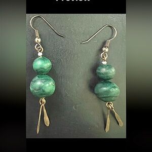 Elegant Vintage Silver & Double Green Beaded Dangle Earrings